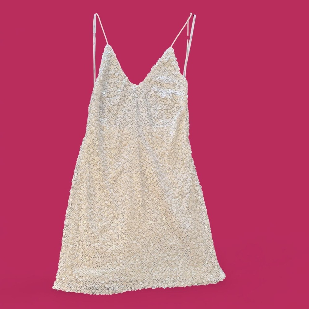 Lulus Women's XS Ivory White Sequin Mini Dress Open Back NWT Bridal Party